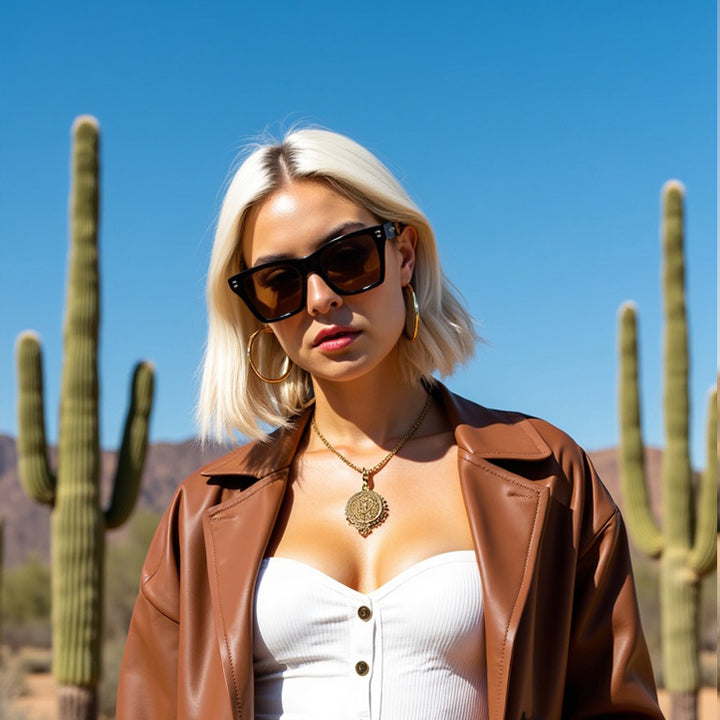 Mujer usando Bruna gafas de sol color carey #color_carey