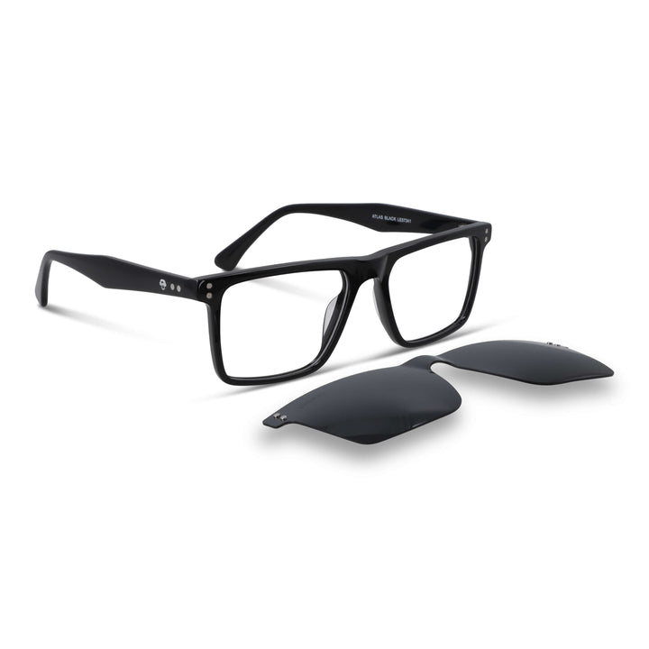 Atlas lentes de sol UV400 negro vista angulada 3/4 para hombre y mujer #color_negro