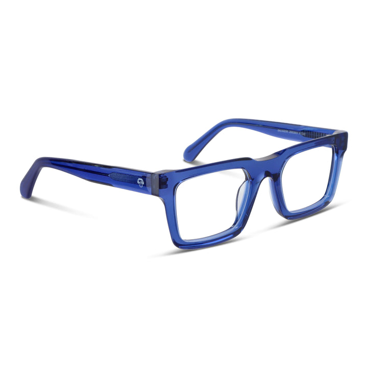 Vista angulada de Salvador anteojos ópticos azul para hombre #color_azul