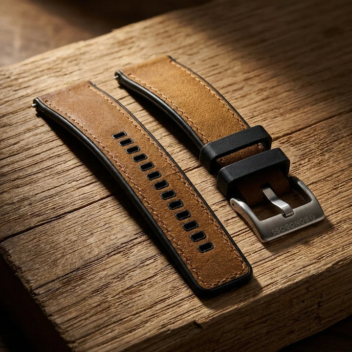 Bonoboss Correa Cuero Premium 22mm Cafe Claro - macro textura material natural (v2) #editorial_ctx_macro_texture_v2 #color_cafe-claro
