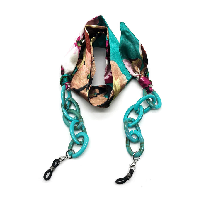 Strap Pañuelo Acetato Reciclado cordón para lentes azul calipso de frente con diseño Bonoboss #color_calipso