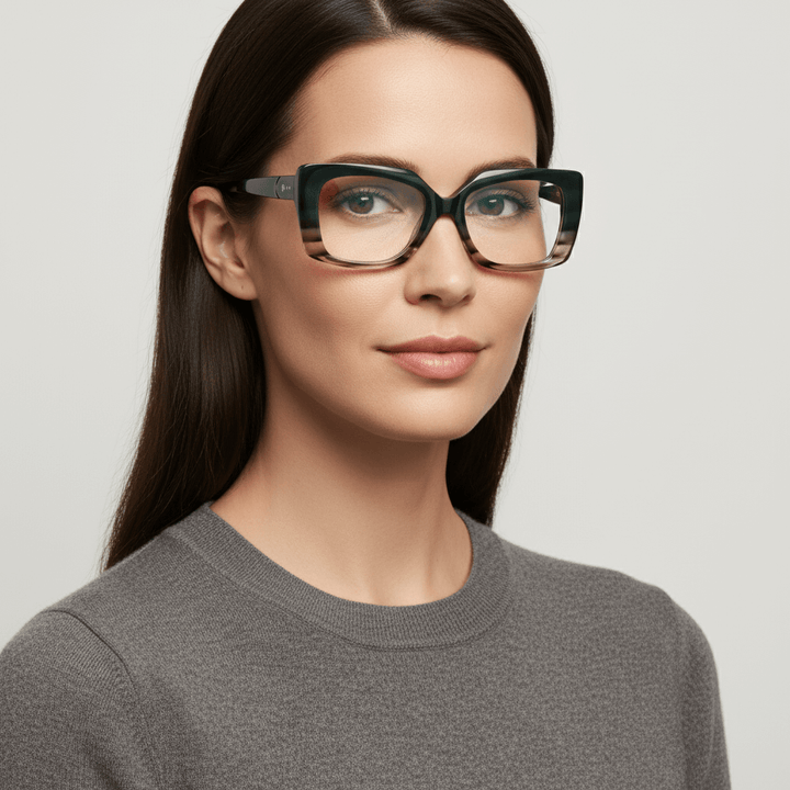 Vista angulada de Domi anteojos ópticos verde para mujer #color_verde