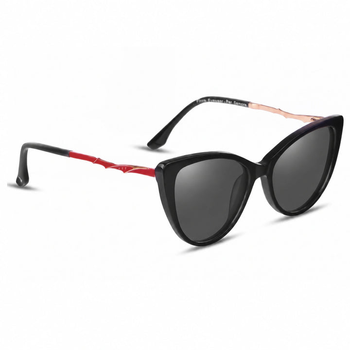 Lentes de sol Fiore 1010 Negro con cristal negro polarizado UV400, vista en tres cuartos para mujer #color_negro