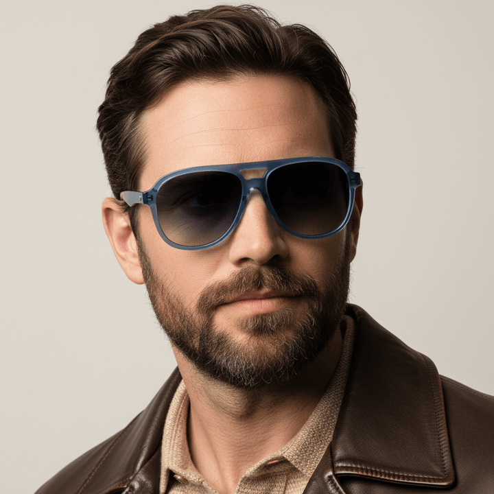Frontal Orson lentes de sol hombre azul vibrante plástico reciclado #color_azul