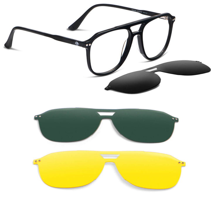 Orson Clip Sol lentes clip on negro vista angulada 3/4 diseño universal #color_negro