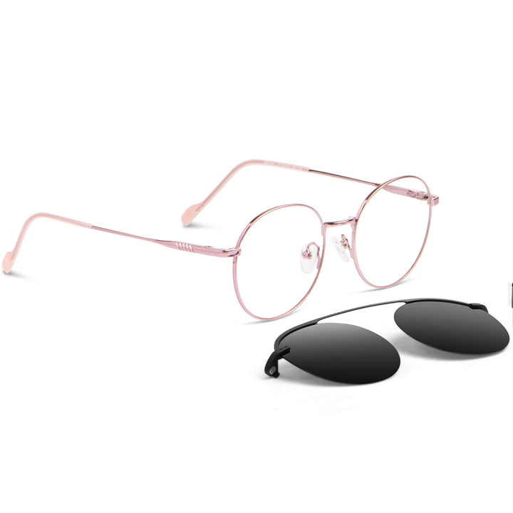Round Clip Sol lentes con imán rosado suave de frente con imán premium #color_rosado