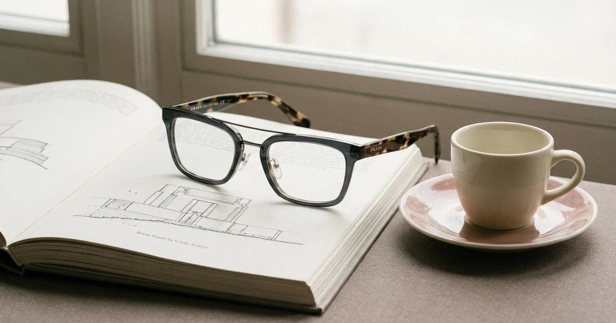 lentes ópticos Prada modelos 2026 exhibición de producto con estilo minimalismo fotografía editorial profesional para guía de compra Chile