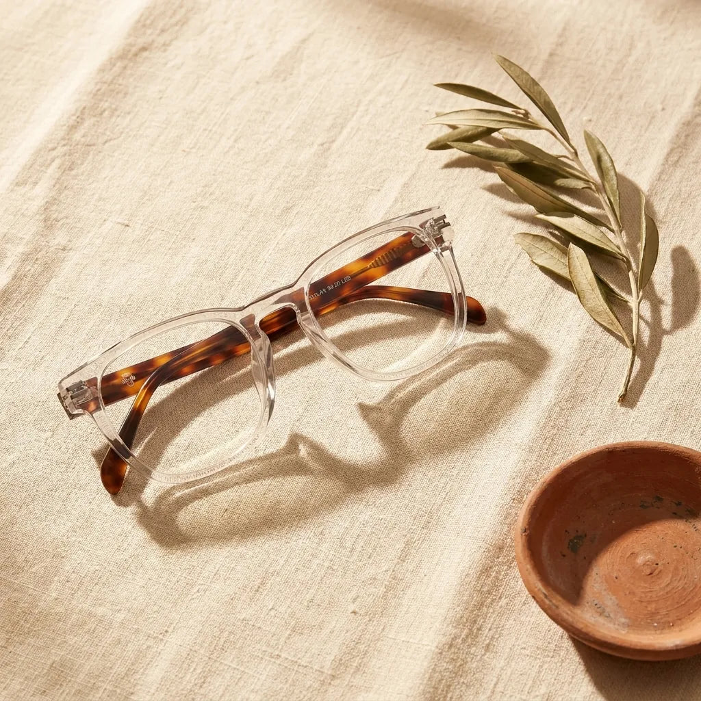 Bonoboss Dylan Transparente - bio-acetato sustentable olivo lino natural #editorial_sustentabilidad #color_transparente
