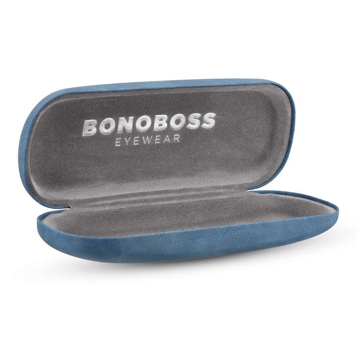 estuche almeja para anteojos gafas lentes opticos de lectura tipo almeja duro distribuidor mayorista color azul con microfibra interior gris bonoboss #color_azul