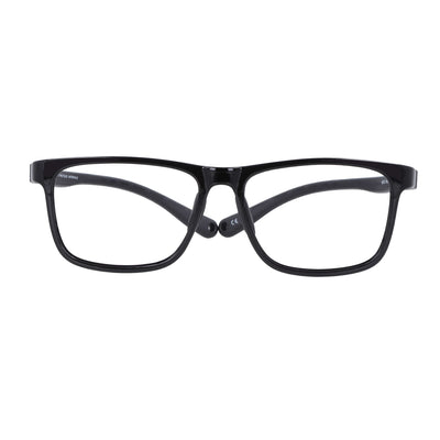 marcos opticos armazones para niños y niñas en color negro. Vista frontal anteojo indestructible miraflex Bonoboss