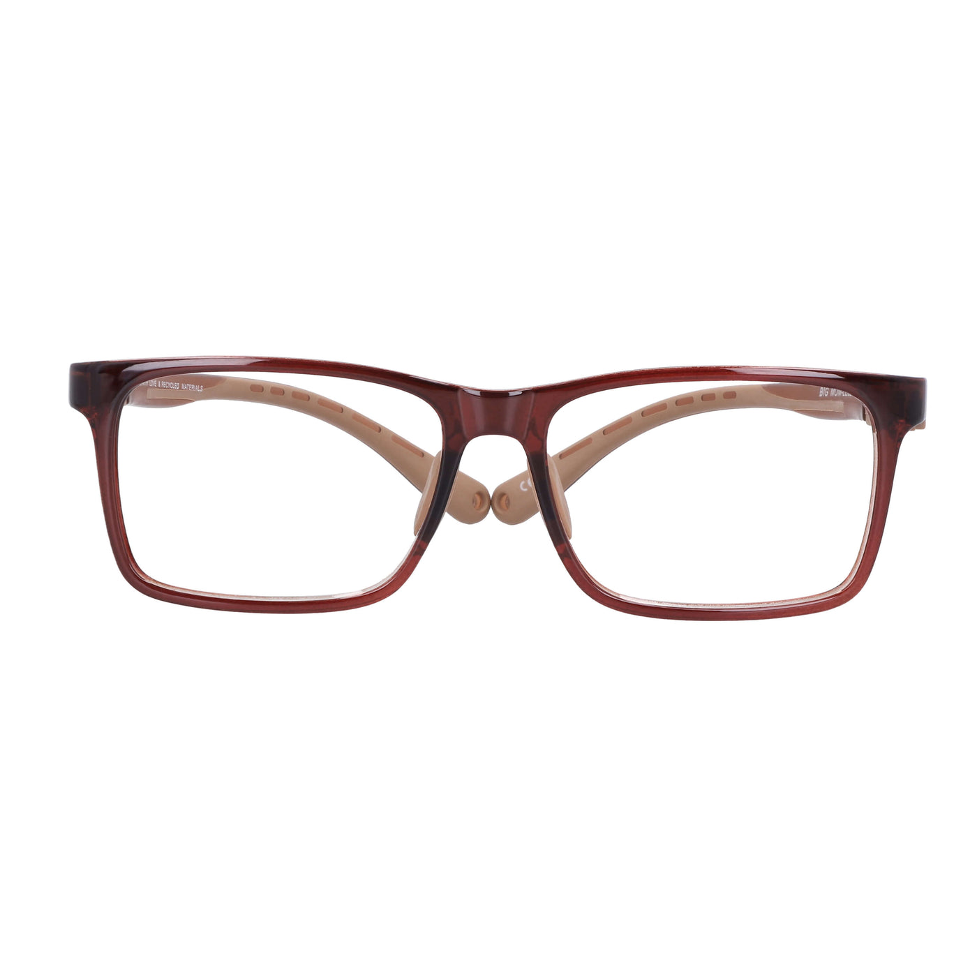 marcos opticos armazones para niños y niñas en color café. Vista frontal anteojo indestructible miraflex Bonoboss