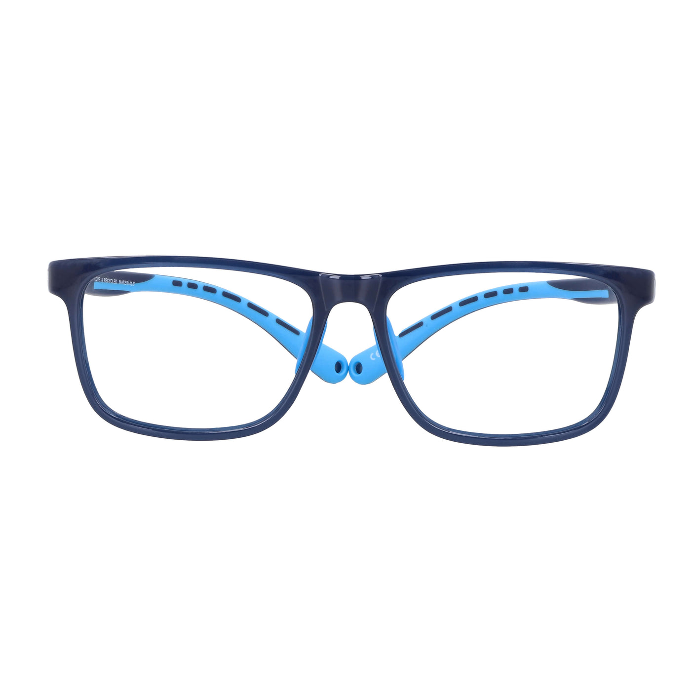 marcos opticos armazones para niños y niñas en color negro y azul. Vista frontal anteojo indestructible miraflex Bonoboss