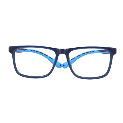 marcos opticos armazones para niños y niñas en color negro y azul. Vista frontal anteojo indestructible miraflex Bonoboss