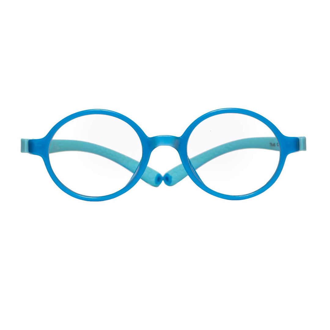 marcos opticos para niños de forma redonda. Anteojos de color azul con patas celestes. lentes de niños miraflex distribuidora precios mayoristas para opticas  #color_azul
