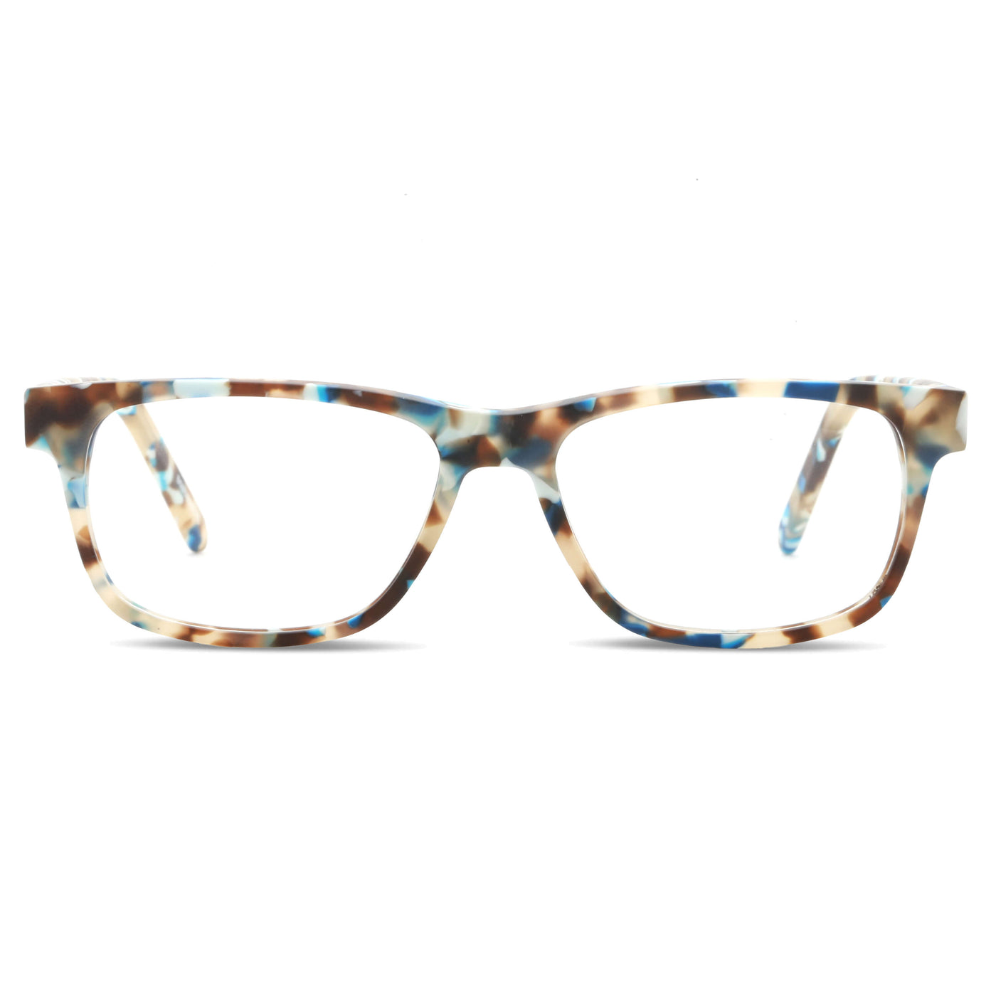 armazones o marcos ópticos de material sustentable reciclado ecológico de forma rectangular de color azul para hombre y mujer de cara redonda