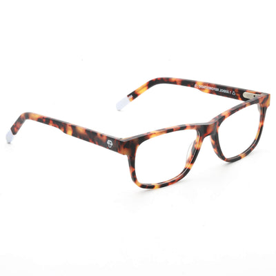 armazones o marcos ópticos de material sustentable reciclado ecológico de forma rectangular de color carey para hombre y mujer de cara redonda