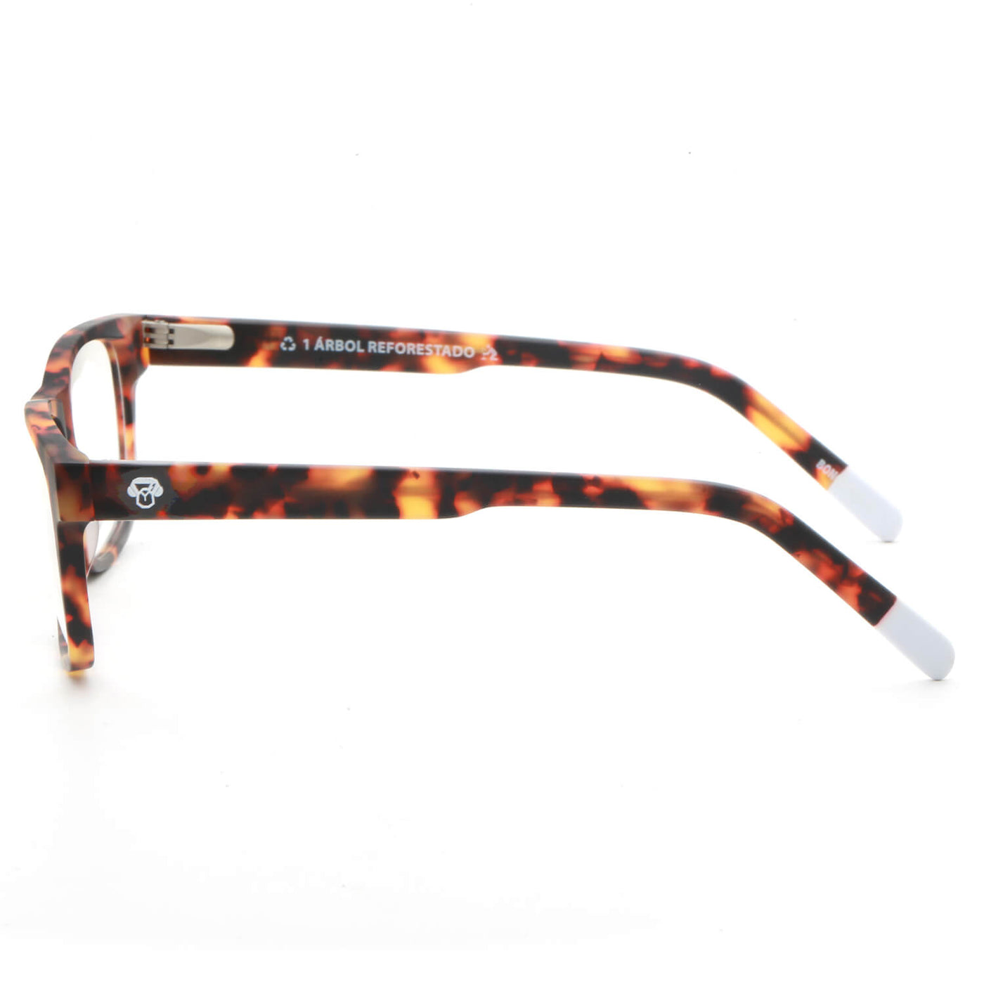 armazones o marcos ópticos de material sustentable reciclado ecológico de forma rectangular de color carey para hombre y mujer de cara redonda