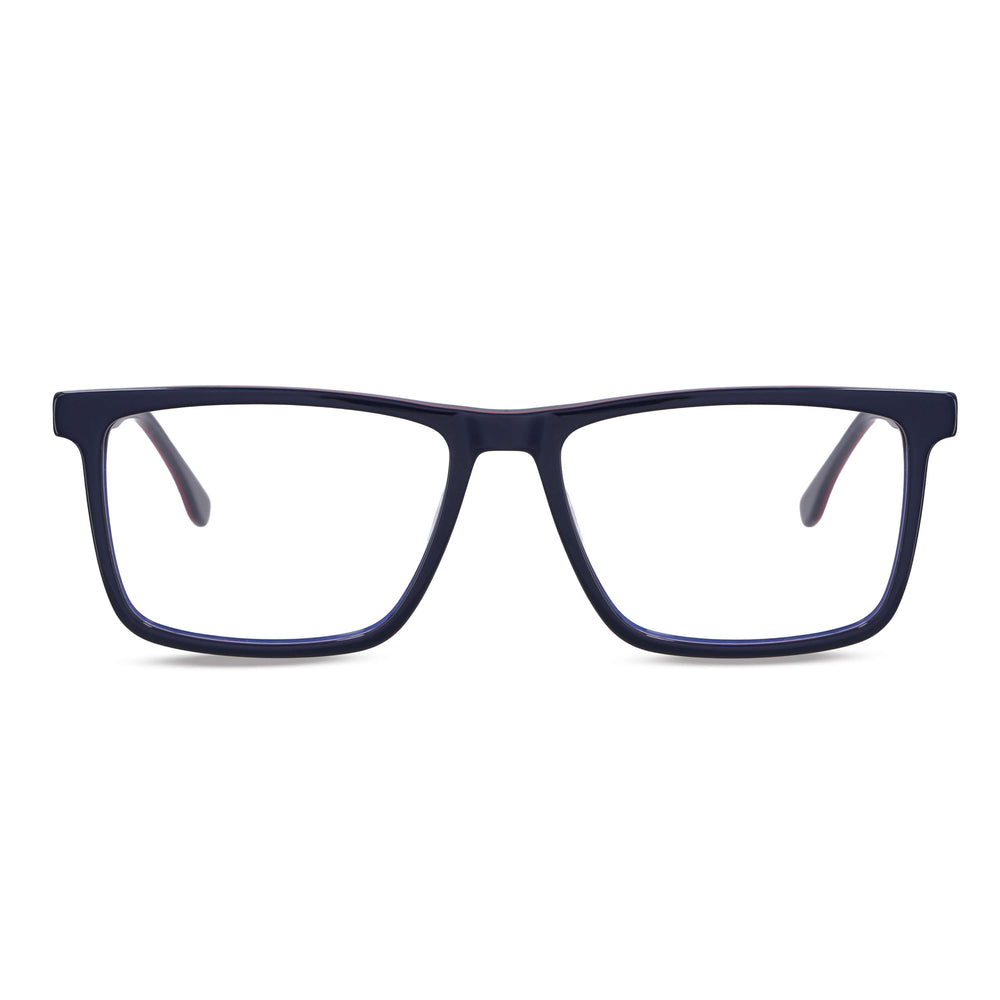 anteojos opticos rectangulares vista frontal de color azul con borde rojo y azul para hombre #color_azul