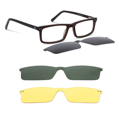 armazones rectangulares de color rojo con imanes de sol o clips polarizados para hombre y mujer