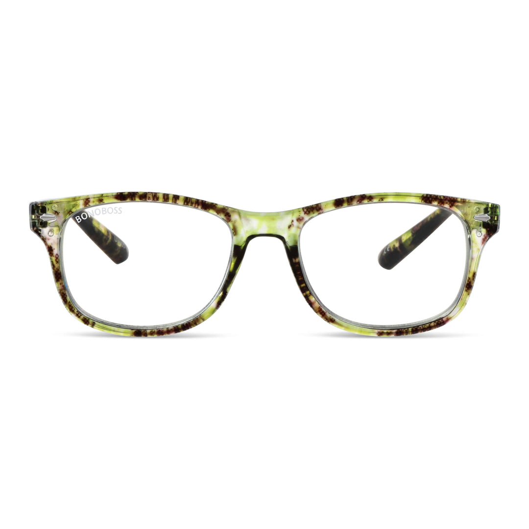 Rapa Nui Green vista frontal de lentes de lectura ovalados para hombre y mujer con filtro de luz azul para las pantallas