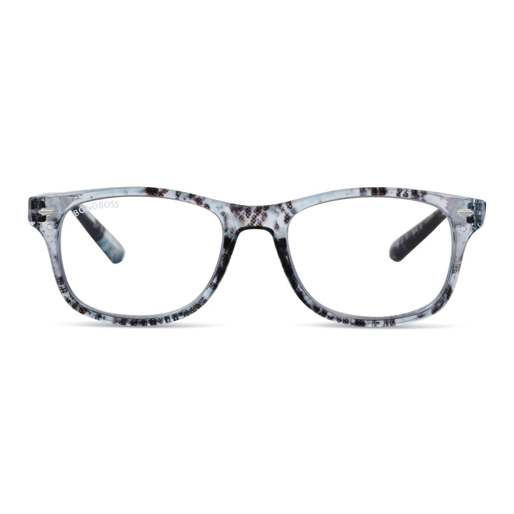 Rapa Nui Gray vista frontal de lentes de lectura ovalados para hombre y mujer con filtro de luz azul para las pantallas