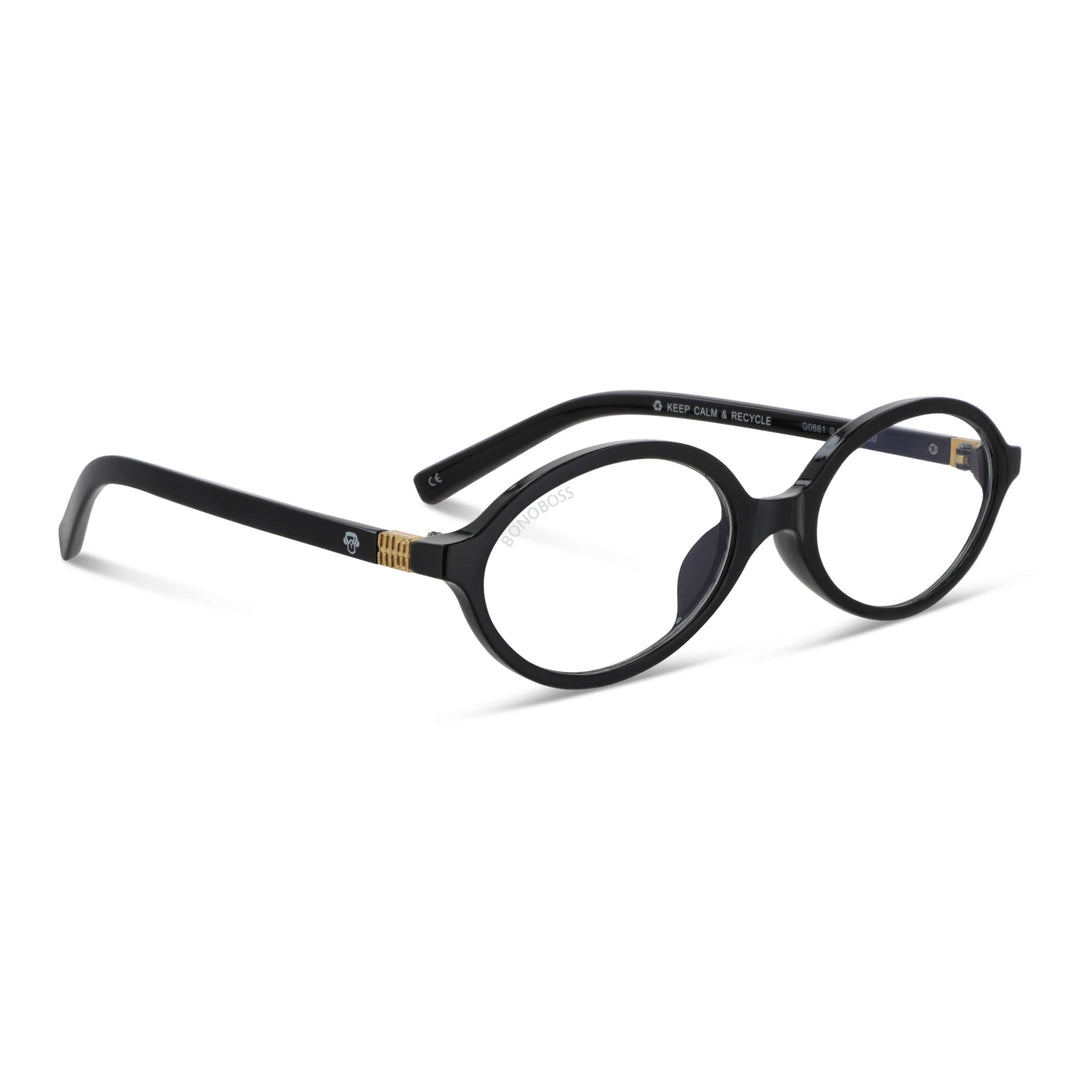 Blueberry Black vista angulada de lentes de lectura ovalados para mujer tipo miu miu con filtro de luz azul para las pantallas)