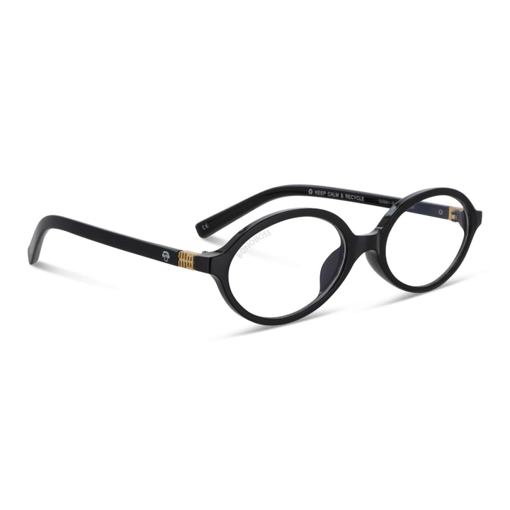 Blueberry Black vista angulada de lentes de lectura ovalados para mujer tipo miu miu con filtro de luz azul para las pantallas)