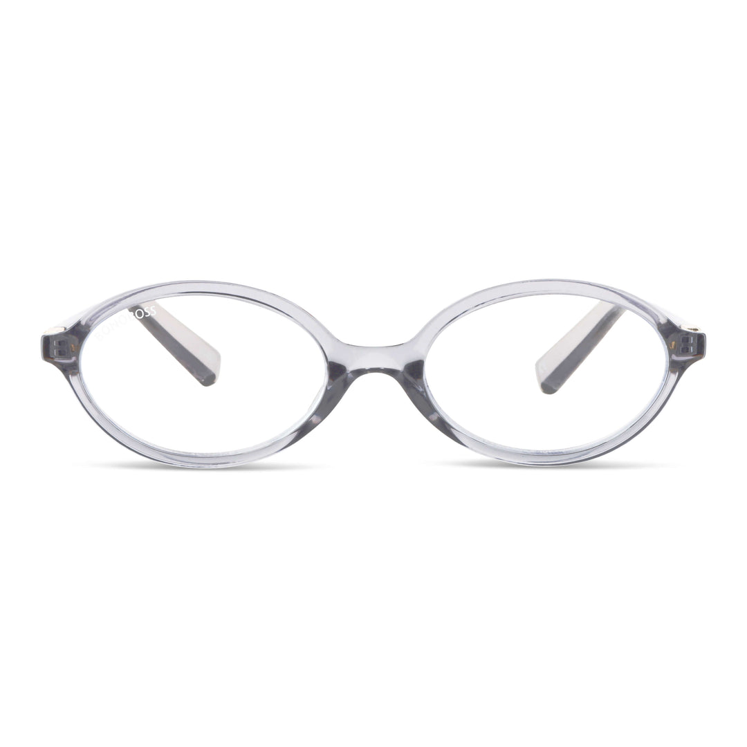 Blueberry Gris vista frontal de lentes de lectura ovalados para mujer tipo miu miu con filtro de luz azul para las pantallas