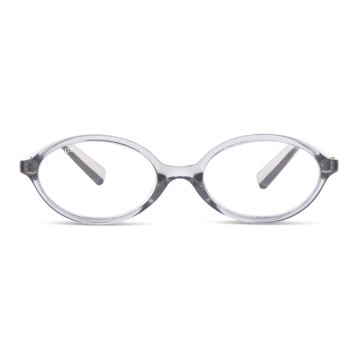 Blueberry Gris vista frontal de lentes de lectura ovalados para mujer tipo miu miu con filtro de luz azul para las pantallas