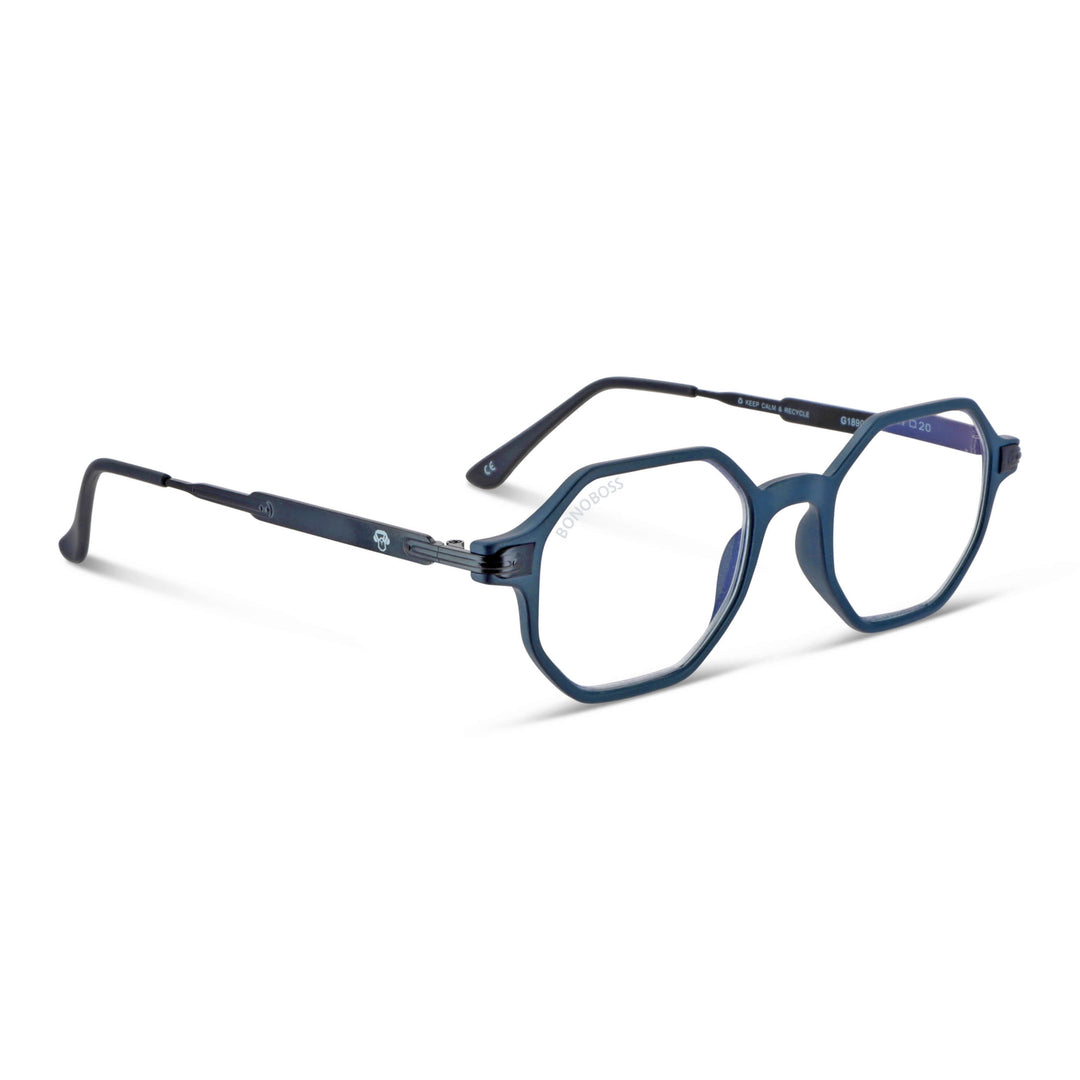 Puerto Octay Blue anteojos gafas de lectura para leer de cerca de forma geometrica octagonales de color azul para hombre y mujer de cara redonda grande en plastico reciclado y lentes con filtro de luz azul