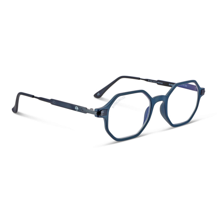 Puerto Octay Blue anteojos gafas de lectura para leer de cerca de forma geometrica octagonales de color azul para hombre y mujer de cara redonda grande en plastico reciclado y lentes con filtro de luz azul