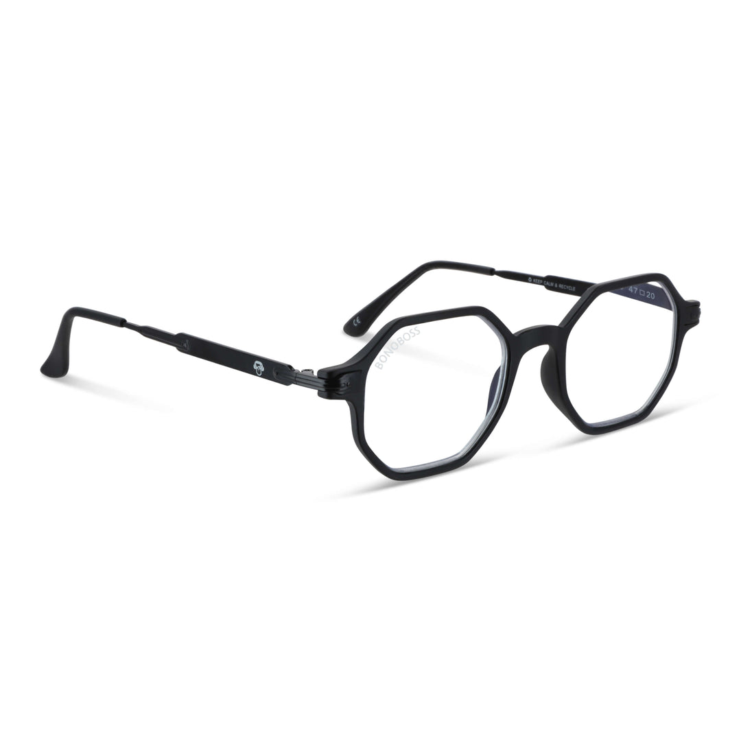 Puerto Octay Black anteojos gafas de lectura para leer de cerca de forma geometrica octagonales de color azul para hombre y mujer de cara redonda grande en plastico reciclado y lentes con filtro de luz azul