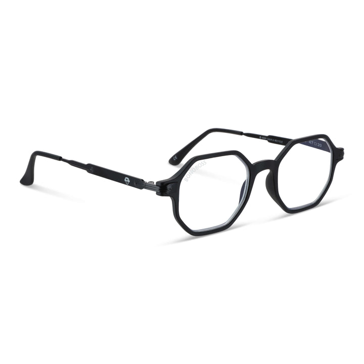 Puerto Octay Black anteojos gafas de lectura para leer de cerca de forma geometrica octagonales de color azul para hombre y mujer de cara redonda grande en plastico reciclado y lentes con filtro de luz azul