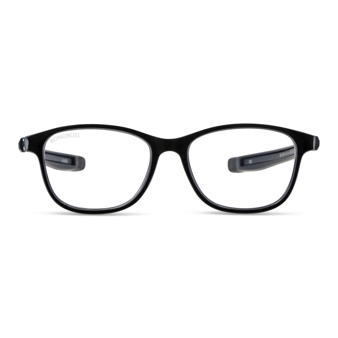 Slack Black vista frontal de lentes de lectura con colgante incorporado que cuelgan del cuello para hombre de cara redonda grande