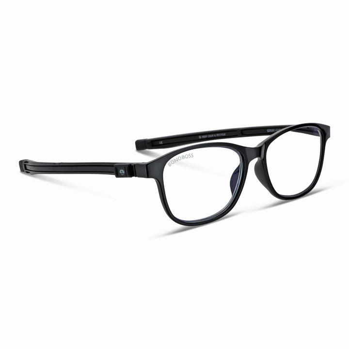 Slack Black vista angulada de lentes de lectura con colgante incorporado que cuelgan del cuello para hombre de cara redonda grande
