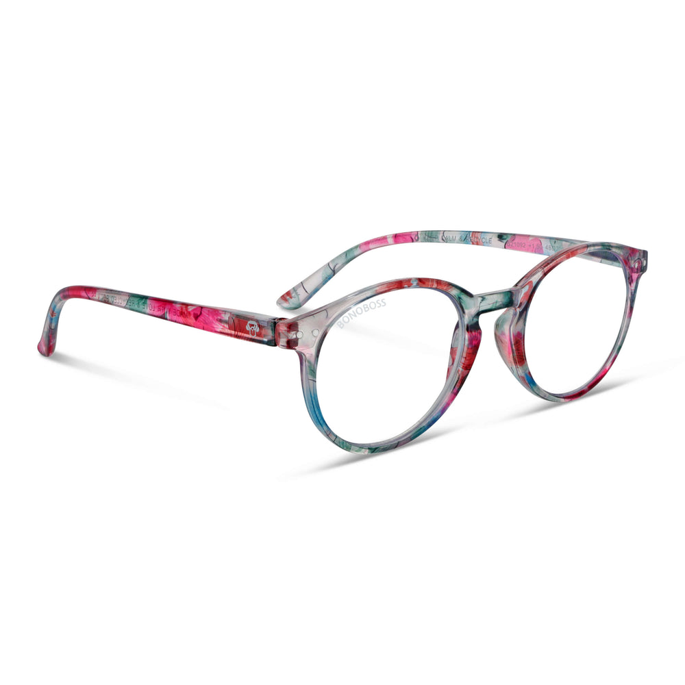 Gordon Island Floral vista angulada de gafas de lectura leer redondos para mujer y hombre con armazon de plastico reciclados y colores distintos exclusivos con filtro de luz azul para las pantallas)