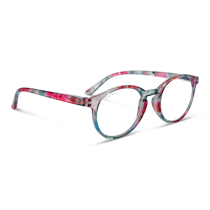 Gordon Island Floral vista angulada de gafas de lectura leer redondos para mujer y hombre con armazon de plastico reciclados y colores distintos exclusivos con filtro de luz azul para las pantallas)