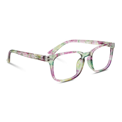 lentes de lectura para mujer con anti reflejo y filtro de luz azul de color verde rosado fucsia de forma redonda. Anteojos de lectura para mujer de cara redonda y ovalada