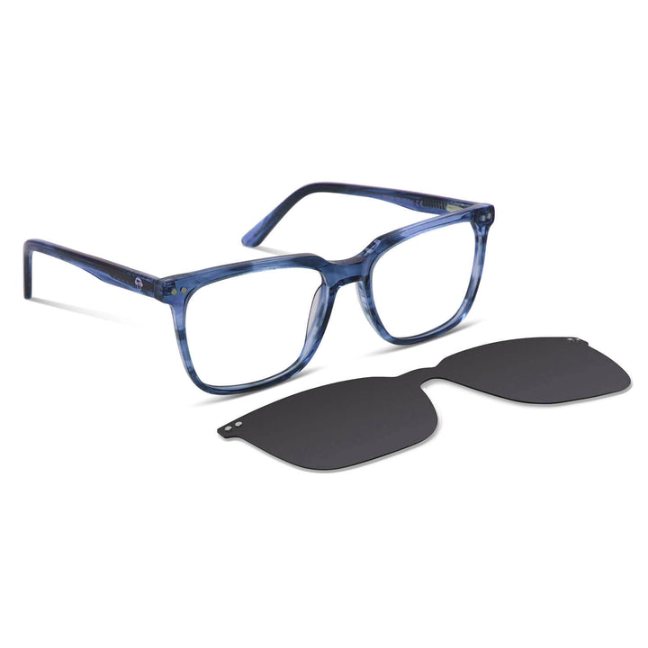 Vista frontal de Selknam Clip Sol lentes clip on color azul para hombre y mujer #color_azul