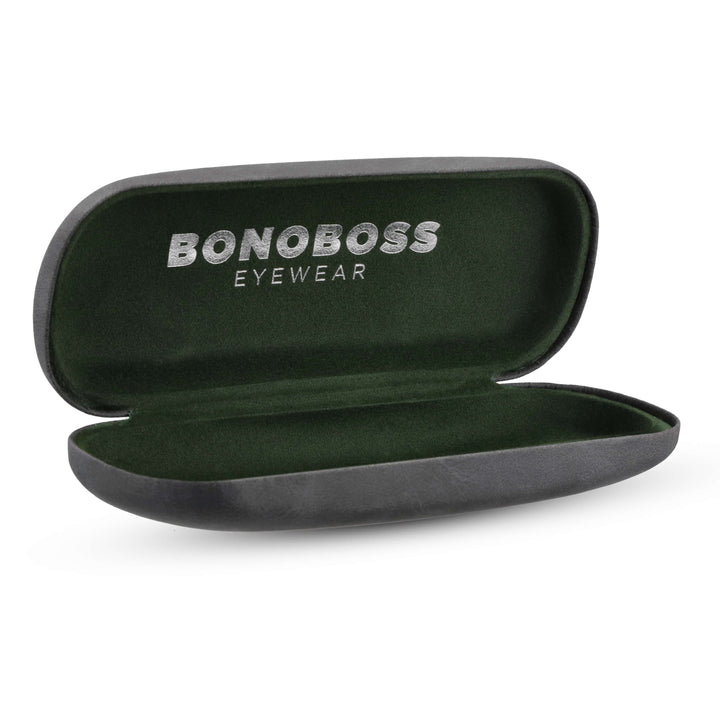 estuche almeja para anteojos gafas lentes opticos de lectura tipo almeja duro distribuidor mayorista color negro con microfibra interior verde bonoboss #color_negro