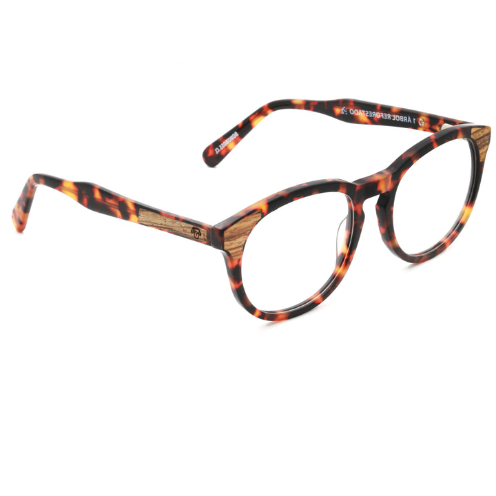 marcos ópticos armazones sustentables redondos de acetato con madera natural chiloe 0084 carey mayorista de optica regalos corporativos ecologicos hombre de cara ovalada#color_carey