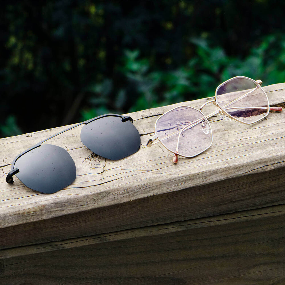 marcos opticos metalicos de color negro con clip polarizado para hombre y mujer #color_black