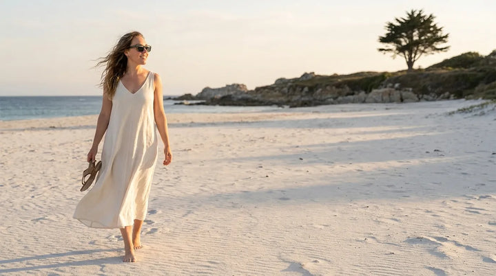 Bonoboss Acacia Clip Sol Verde - modelo playa atardecer caminata golden hour #editorial_lifestyle1 #color_verde
