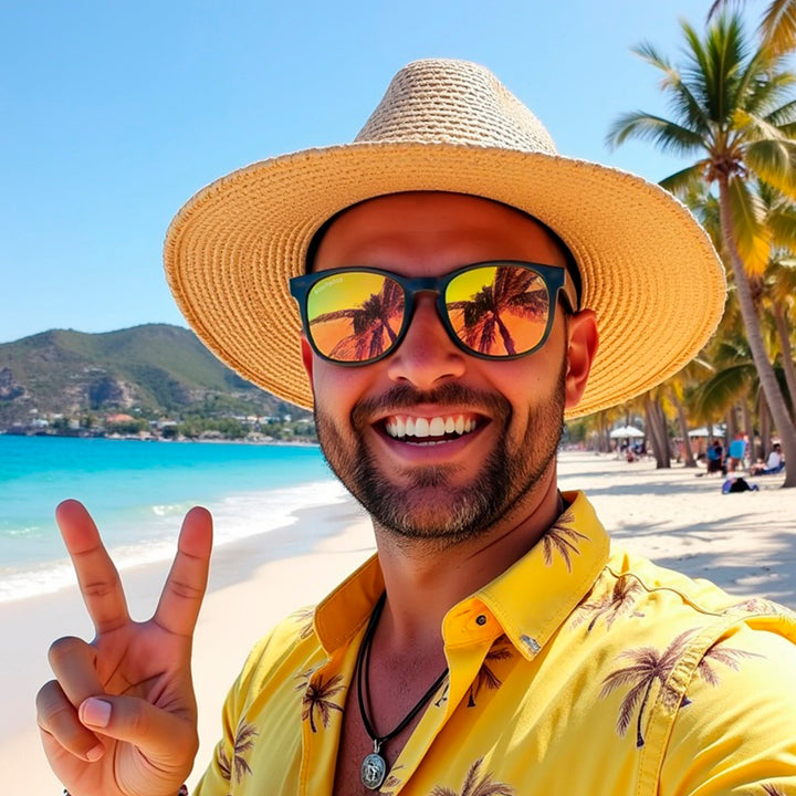 anteojos redondos de plástico reciclado y varillas de madera natural sustentable con lentes de color negro. Polarizadas y forma redonda. 