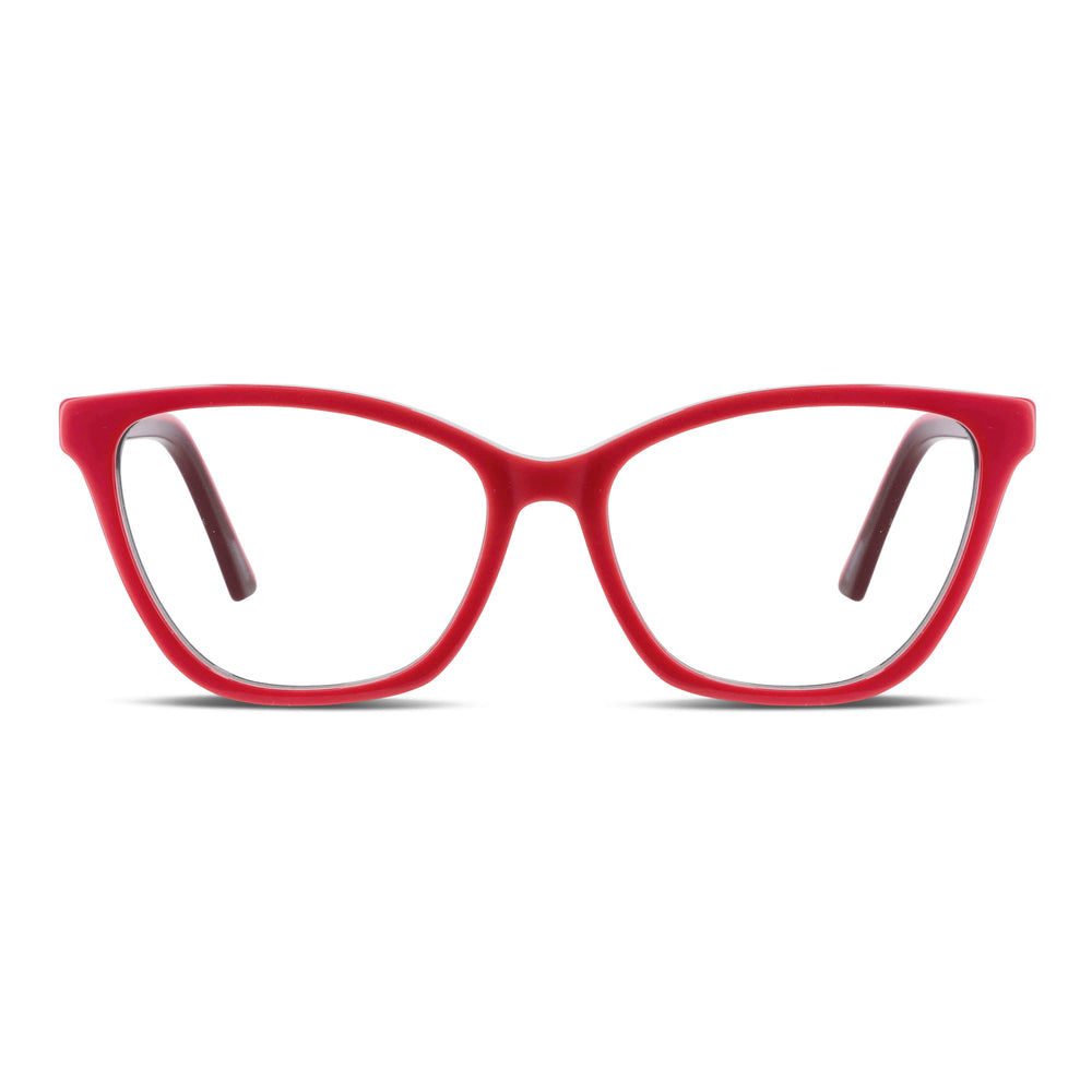 lentes opticos agatados rojo mujer cara redonda grande receta multifocal bifocal adelgazado filtro azul #color_rojo #foto_frontal 