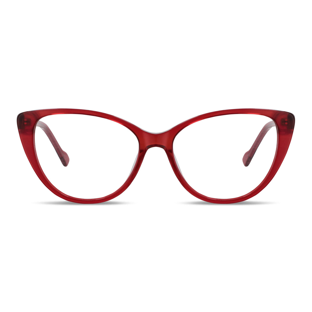 la vista frontal de unos marcos opticos agataos de color blanco grisaseo de moda para mujer de cara redonda grande. Vista frontal de armazones ópticos de color blanco y patas de color rojo #color_gris
