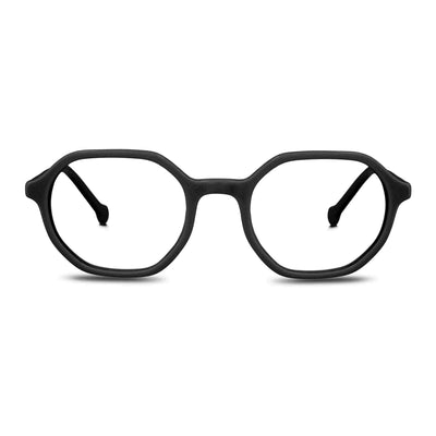 anteojos opticos para niños y niñas octagonales a la moda de color negro vista frontal