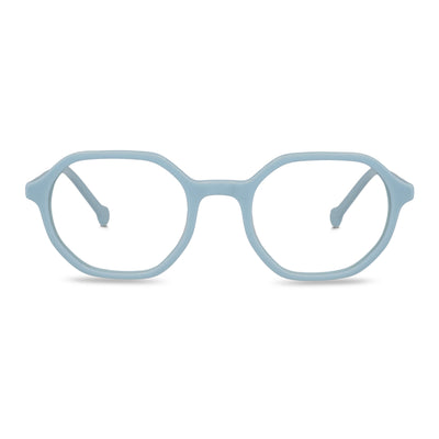 anteojos opticos para niños y niñas octagonales a la moda de color azul o calipso vista frontal