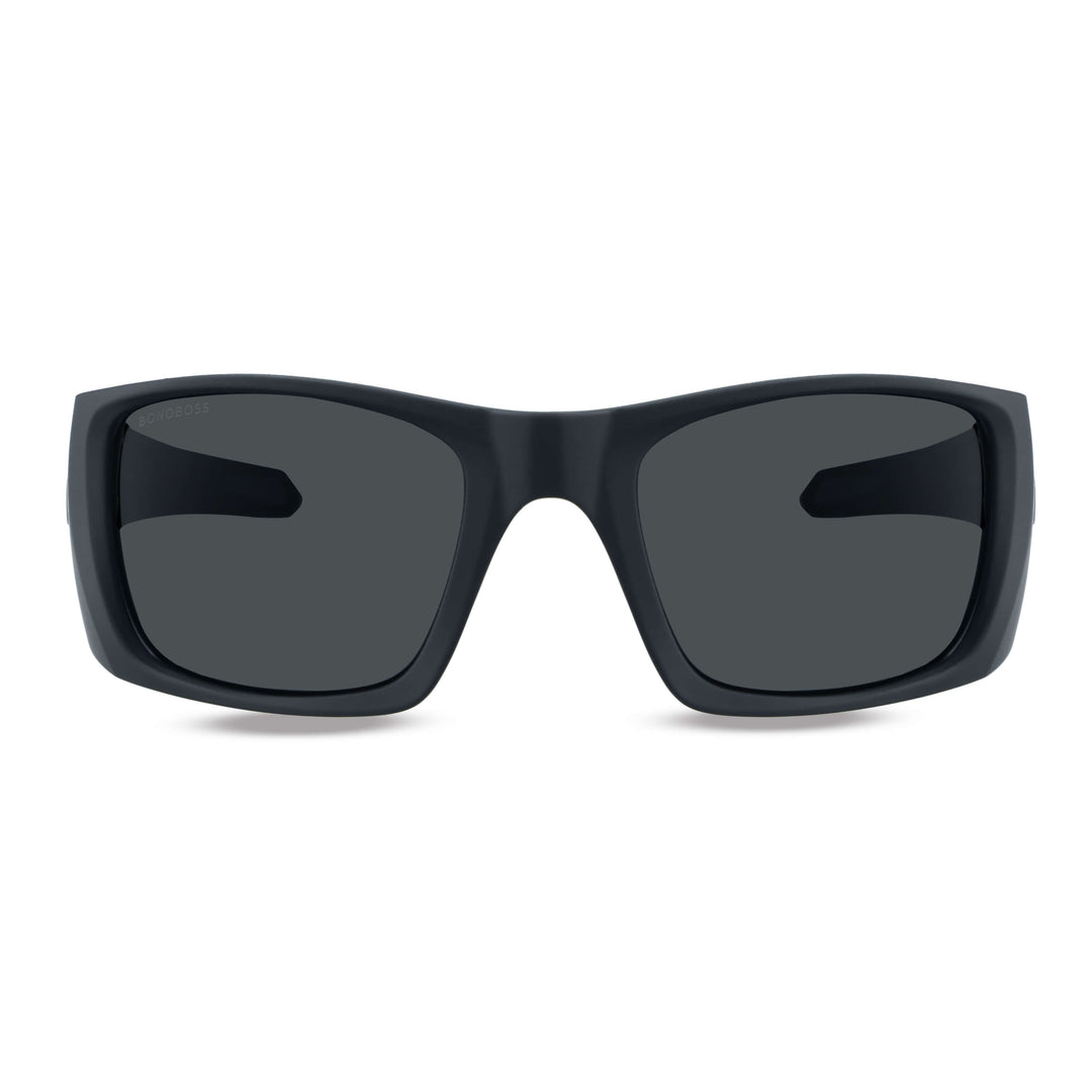 lentes anteojos de sol deportivos polarizados opticos para curvos con o sin receta para pesca gafas envolventes de plastico reciclado sustentable ecologico con o sin receta regalo corporativo vista frontal color negro #color_dark