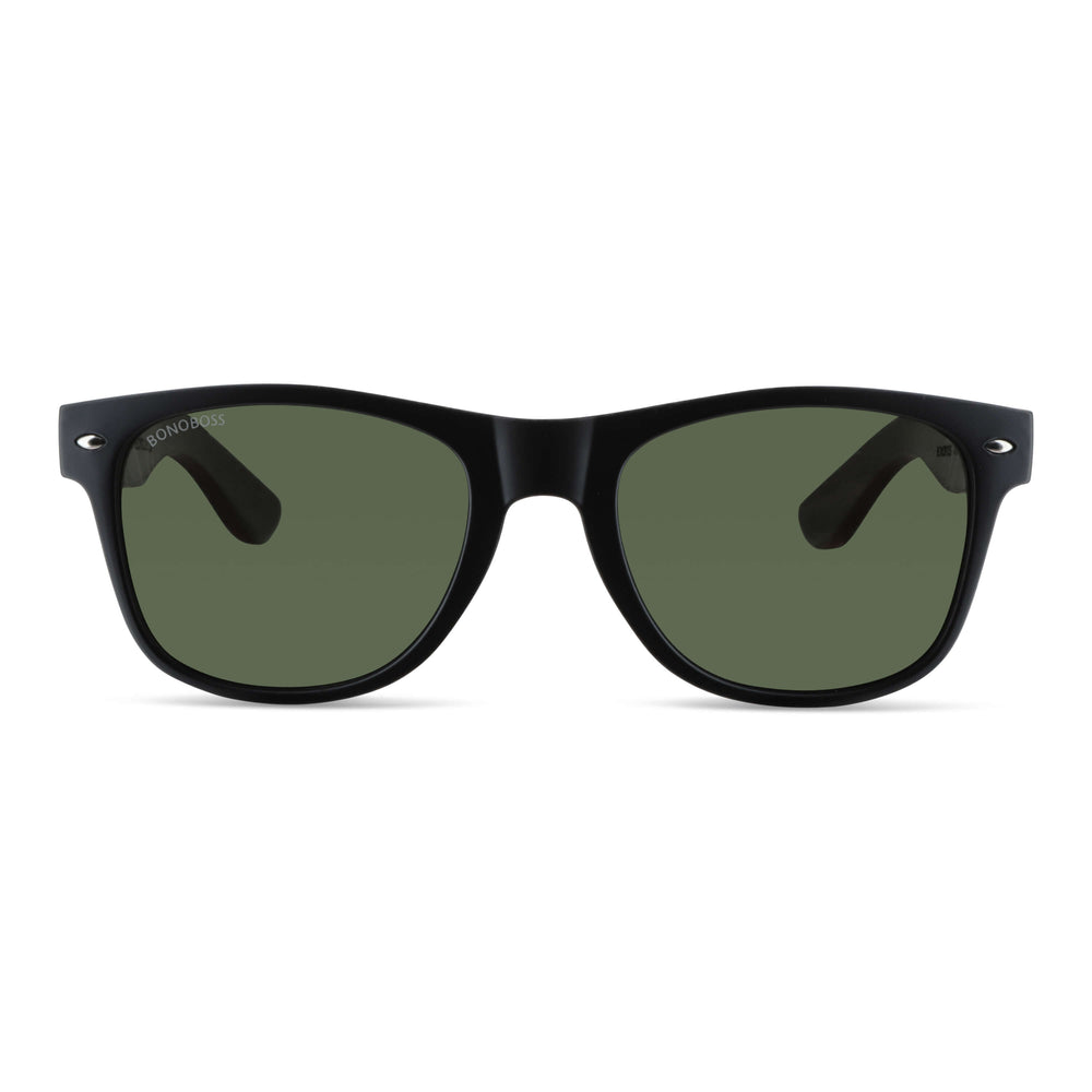acacia anteojos wayfarer rayban de plastico reciclado bonoboss regalo corporativo con madera natural de color y color de marco negro vista frontal y lentes de color g15 polarizadas #color_g15